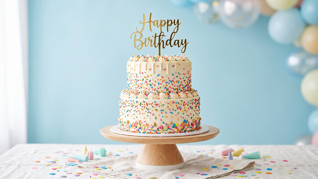 Festive Birthday Cake with Sprinkles for Party Invitation Template