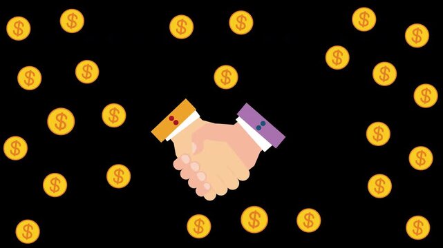 Business Handshake Partnership Agreement with Falling Coins Success Animation