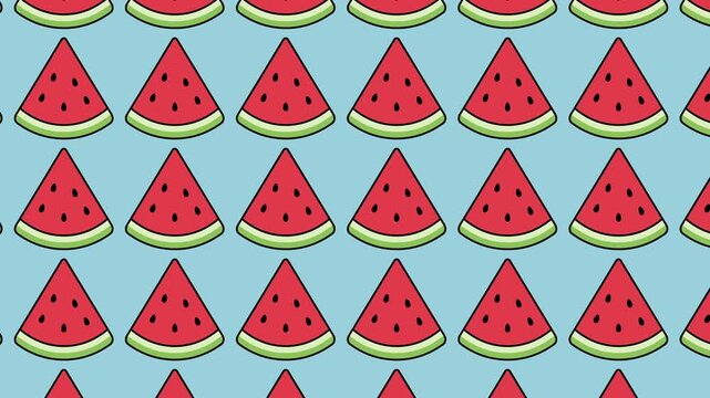 Vibrant cartoon watermelon slices arranged in a pattern on a blue background