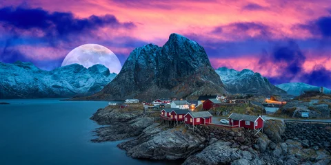 Fototapeten Polarkreis night view of the mountains of lofoten, in a winter evening  © Baki