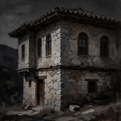 Fototapeta premium Old Stone House in a Dark, Moody Setting