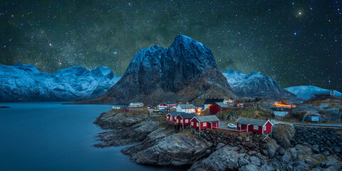 night view of the mountains of lofoten, in a winter evening © Baki