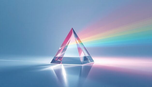 Glass triangular prism refracting light into colorful rainbow spectrum with refraction spectrum dispersion refractive colorful transparent triangular prismatics scientific phenomenon