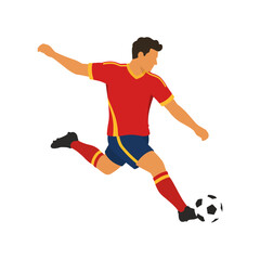 Fototapeta premium Soccer Player Kicking Ball in Red Uniform Illustration for Sports Design