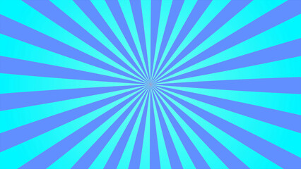 A vibrant vector illustration featuring a classic pop art comic style sunburst pattern. Alternating bright cyan and purple rays radiate outward from a central point, creating a dynamic, retro-themed b © elsa 