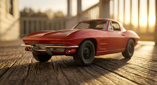 car_vintage_classic_red_wood_sunlight_golden_outdoor_nostalgia_automobile_detailed_bokeh_warm_retro_vehicle_worn_aged_dreamy_corvette_patina_upscaled