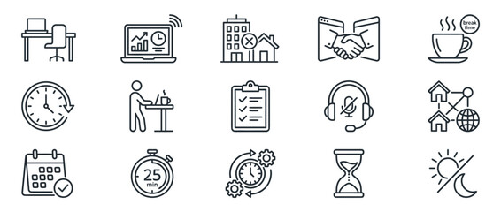 Fototapeta premium Business Productivity and Remote Work Line Icons for Time Management and Workflow