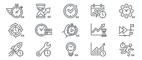 Fototapeta premium Business Time Management and Efficiency Line Icon Set for Productivity Tracking