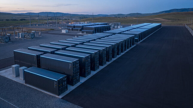 Battery Energy Storage Facility with Smart Grid Concept and Copy Space