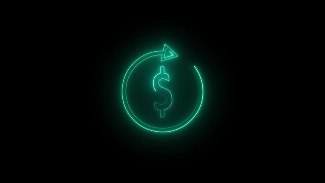 neon Financial exchange and money circulation concept represented by circular arrows indicating a continuous loop around a dollar sign symbol