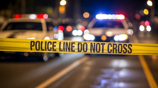 Police line tape blocking crime scene during emergency investigation