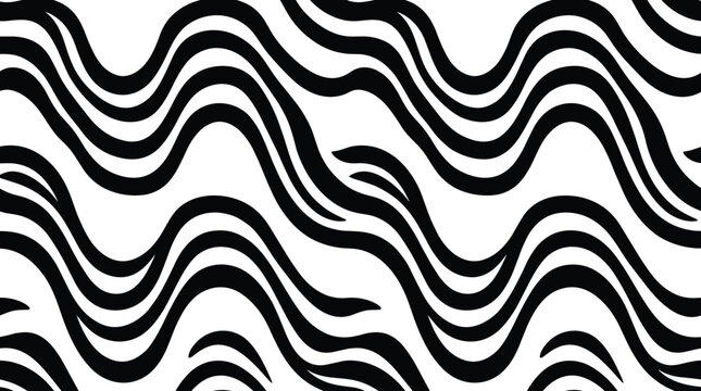 Seamless repeating pattern of wavy black lines creating fluid organic shapes on a plain white background