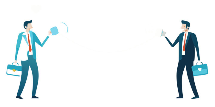 Two Businessmen Communicating With String Telephone Flat Vector Illustration