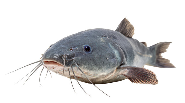 Blue gray catfish facing forward on white