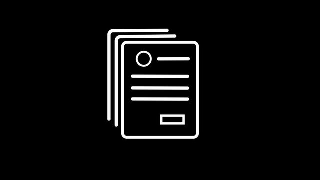 Minimalist line icon representing a stack of documents or application forms in black background