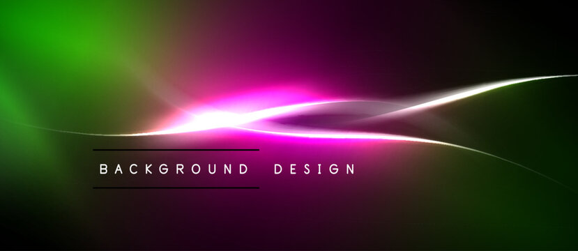 Abstract background features vibrant green, pink gradients. Smooth lines create dynamic light effect. Text reads background design.
