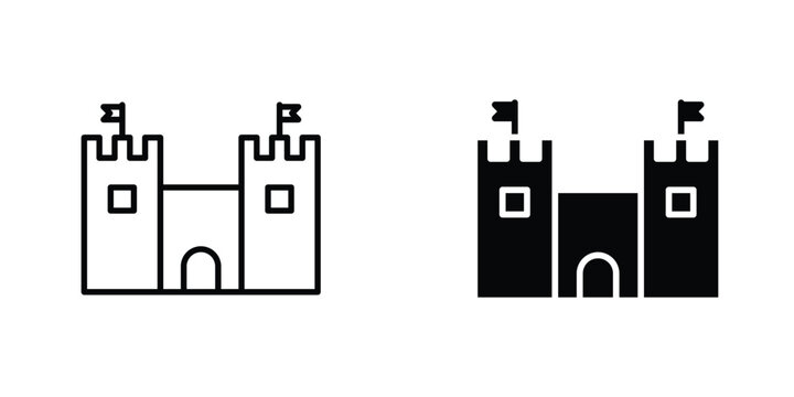 Castle flat Icons in line outline and flat solid style on white background