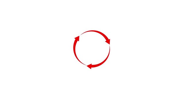 Three white arrows forming a circular rotation symbol on white background.refresh arrow icon Abstract arrow refresh and recycle icon. 4k Animation video on Black Background