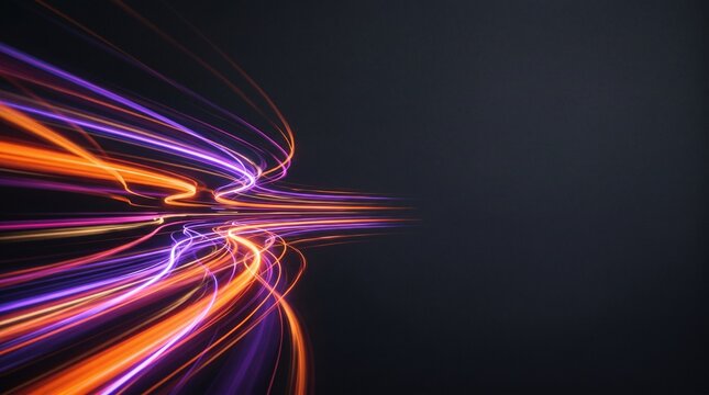 Abstract neon light trails and high-speed motion background