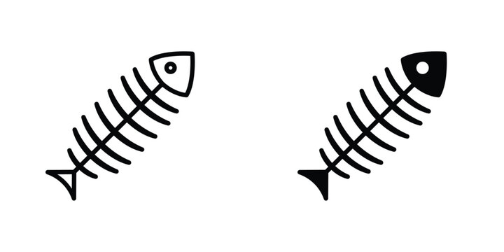 Fish bones flat Icons in line outline and flat solid style on white background