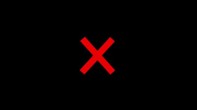 Animation of a red x shape diagonal cross. Location designation. 4k Animation video on Black Background
