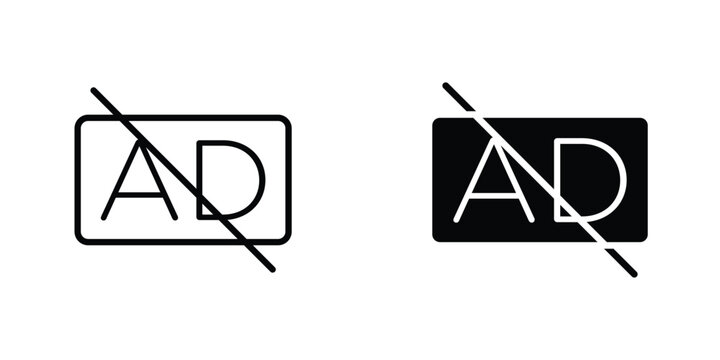 No audio description flat Icons in line outline and flat solid style on white background