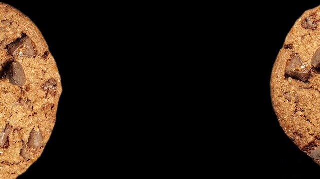 60p animated shot of rotating cookies framing a black background with ample copy space for text, logos and advertising