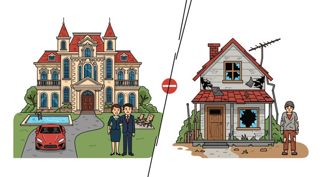 Wealth Inequality and Social Contrast Concept Illustration