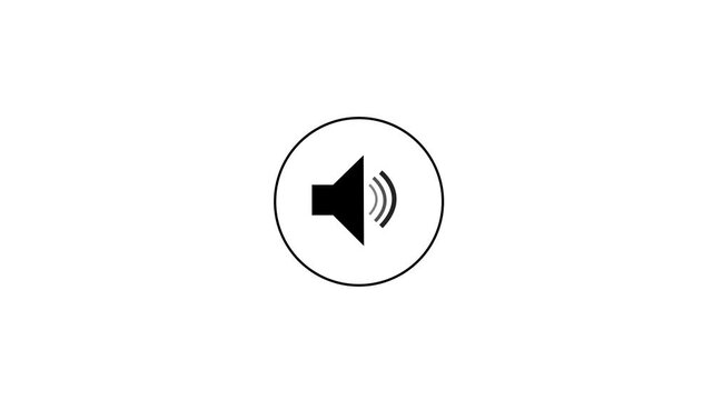 White speaker icon with sound waves on black background minimalist 4k Animation video on white Background