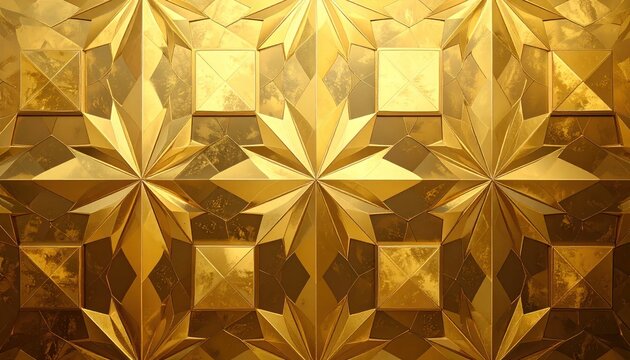 Golden starburst geometric 3D relief background texture.