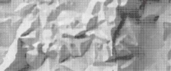 Fototapeta premium Halftone crumpled paper texture. Old creased paper page wallpaper. Dotted rough wrinkled background. Comic pop art grainy overlay. Aged damaged gritty page in cartoon style. Vector crumpled surface