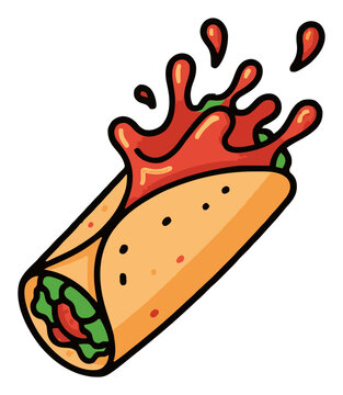 Mexican burrito wrap with splashing liquid effect. Generative AI