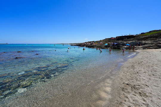 La Pelosetta beach along the coast of the Mediterranean Sea in Stintino, Sardinia, Italy