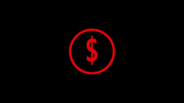 Dollar coin icon for finance and currency applications in black background