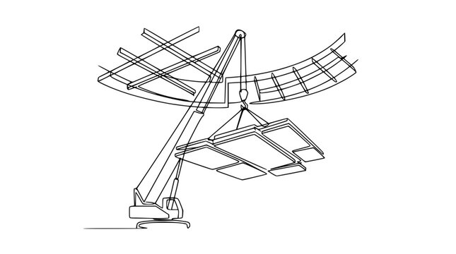 Crane lifting solar panels for installation onto a curved roof structure.