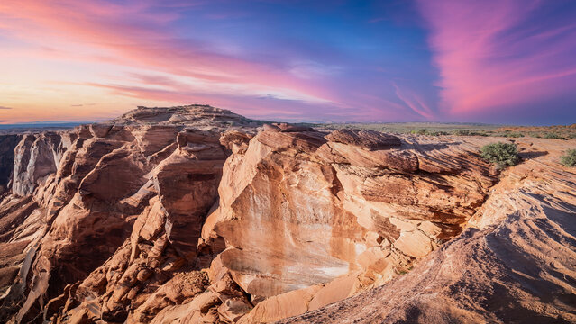 Beautiful scenery in the Arizona desert, under warm sunset  light,