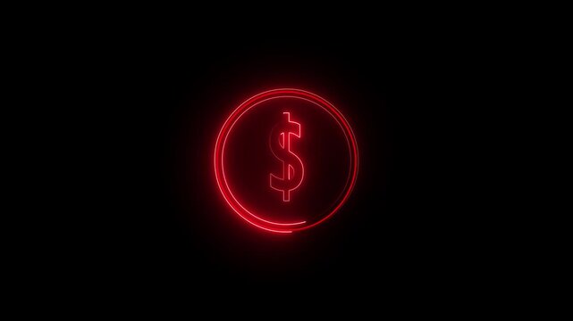 neon Dollar coin icon for finance and currency applications in black background