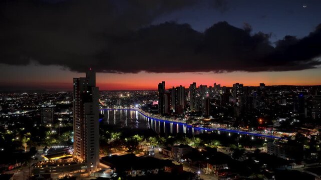 Sunset Campina Grande Skyline In Campina Grande Paraiba Brazil. Bustling Downtown Cityscape With Modern Buildings. Building Town Sky Illumination Urban. Town Illumination. Campina Grande Paraiba.