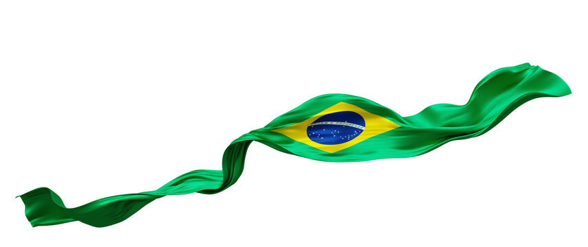 Brazil flag ribbon flowing isolated on transparent background with copy space 3D render