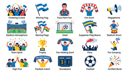 Fototapeta premium Soccer fans cheer on their team in a lively stadium atmosphere with flags and banners