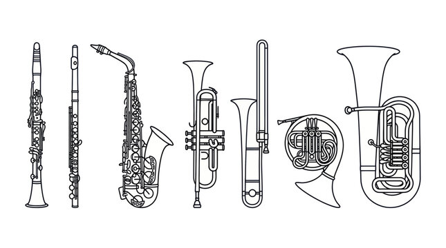 Wind Instrument Collection: Saxophone, Clarinet, Trumpet, Tuba, French Horn, Trombone
