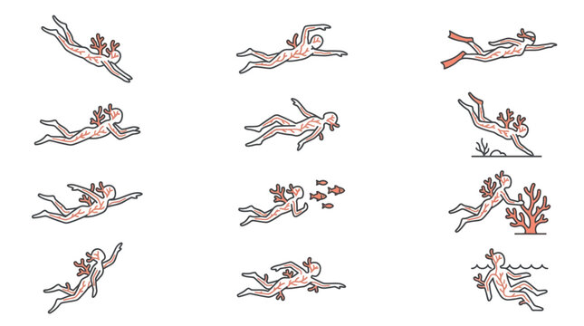 Scuba diving and underwater swimming icon set