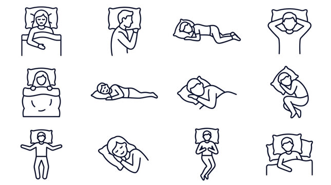 Sleeping positions and bed rest icons collection.