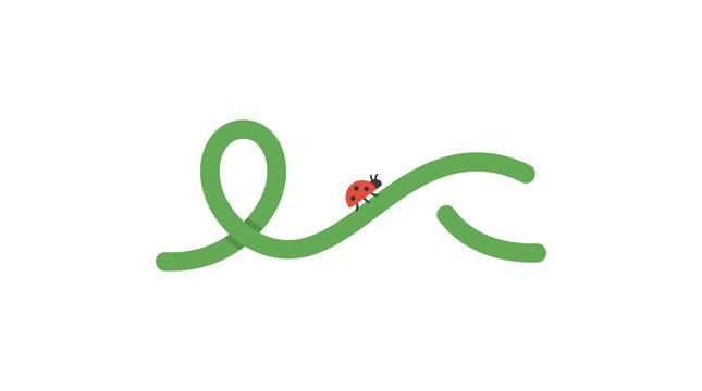 A small red ladybug crawling along a winding green path.