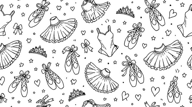 Elegant ballet shoes and tutus seamless pattern design.