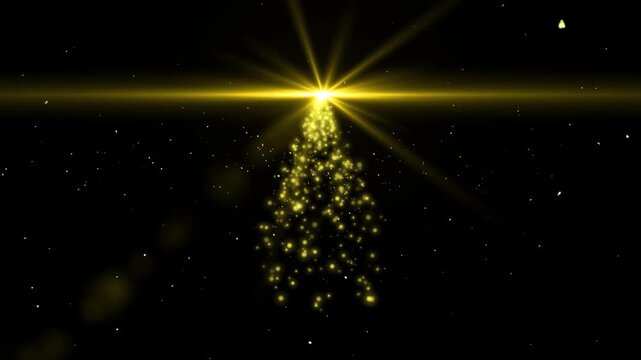Golden Glitter Spark Trail Loop, Twinkling Star Particles with Glowing Dust Wave, Premium Luxury Motion Graphics Animation,Golden Christmas tree animation