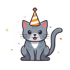 Fototapeta premium Cute Gray Cat Wearing Party Hat