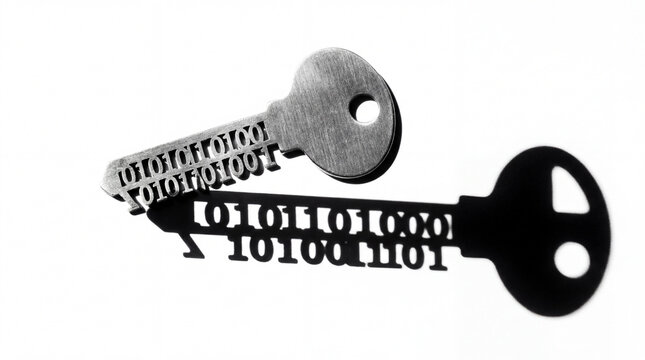 Minimal Metallic Key With a Blade Crafted From Tiny Binary Digits for Modern Cybersecurity Illustration