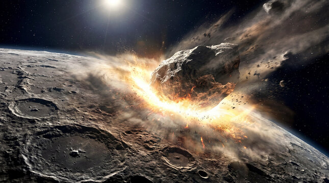 Massive Asteroid Slams Into Cratered Planet Creating Blinding Shockwave in Epic Cosmic Impact Event Scene