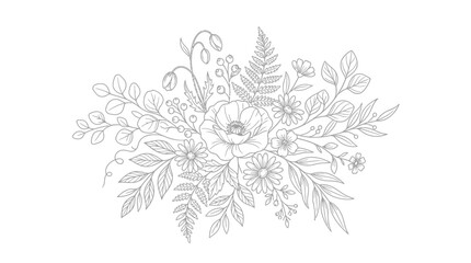 Fototapeta premium Elegant Hand Drawn Floral Bouquet Line Art Illustration